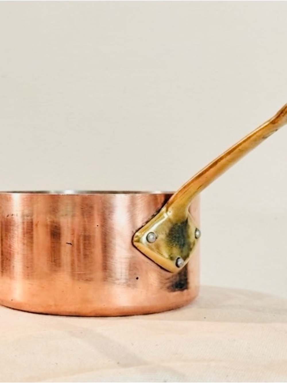 Vintage French Copper Saucepan with Brass Handle - tin lined ready for use